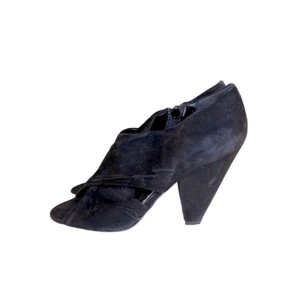 BCBG Paris Black Suede Peep Toe Booties - Picture 2 of 7